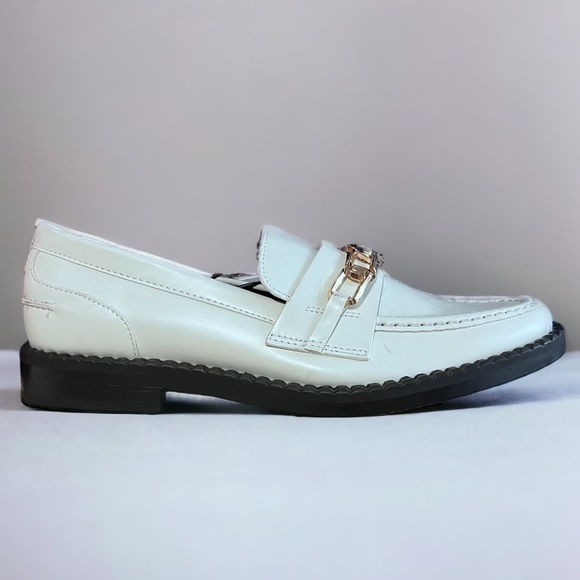 ⚪️ NWT ZARA LOAFERS LOW HEEL AND ROSE GOLD CHAIN 39 CHUNKY  LOAFERS - Picture 2 of 7